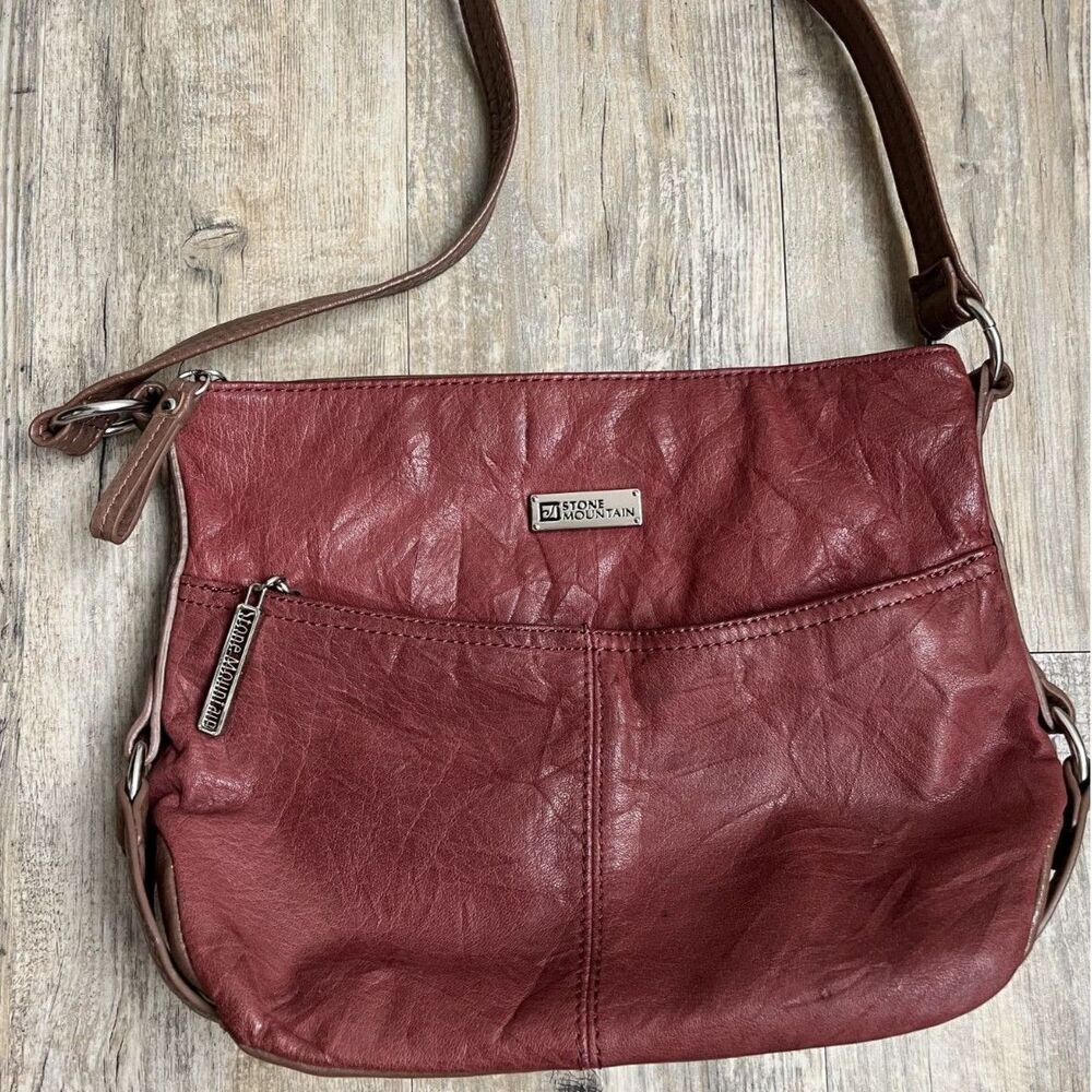 Stone Mountain Shoulder Bag Red Leather Vintage Y2K Brown Accent Purse